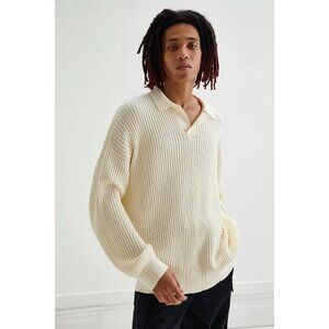Standard Cloth Ecru Waffle Knit Pullover Polo Sweater in Ivory  Size L
